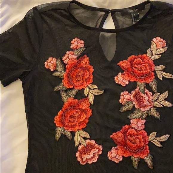 Black floral mesh bodysuit - Picture 1 of 4